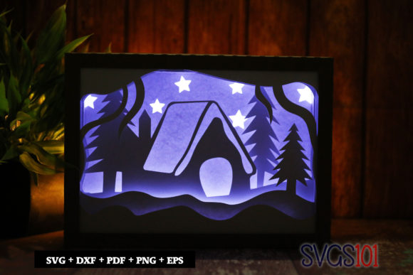 Christmas Night Scene 3D SVG for Shadow Boxes