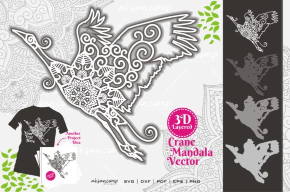 Crane Mandala Vector 5: A 3D SVG for Shadow Boxes