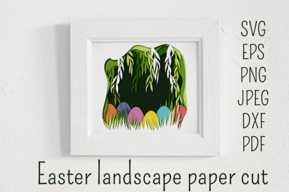 Easter Paper Cut Landscape: 3D SVG for Shadow Boxes