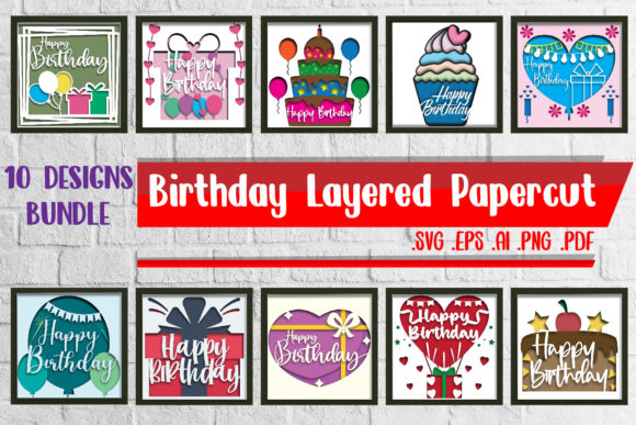 Layered Birthday Papercut SVG Bundle: 3D SVG Shapes