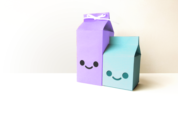 Milk Carton Boxes with Kawaii Face SVG: 3D Shapes Review